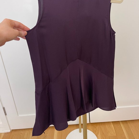 Theory Laycee Arched-Hem 100% Silk Blouse, Eggplant, Size P - Picture 2 of 9